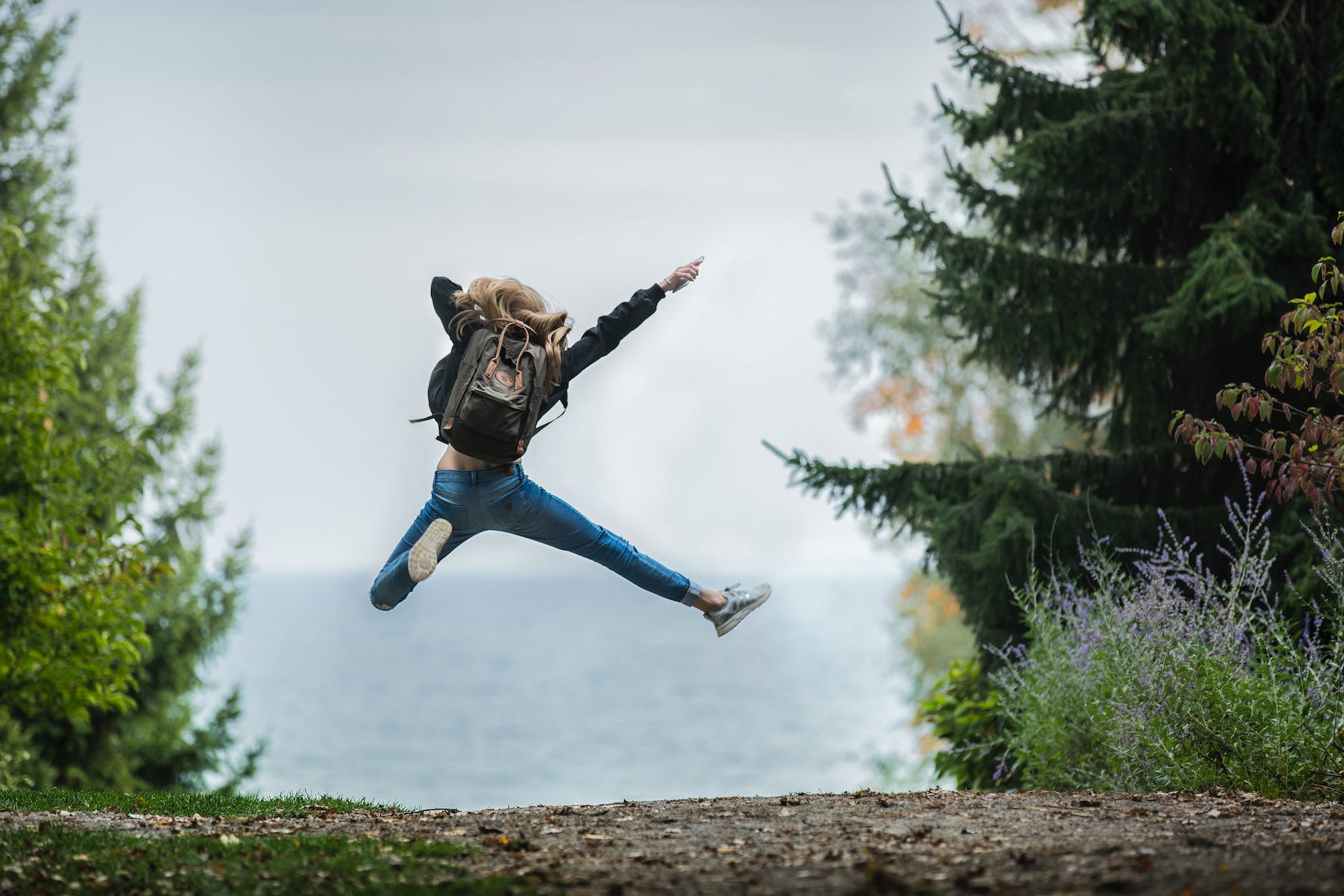 Woman jumping off the ground