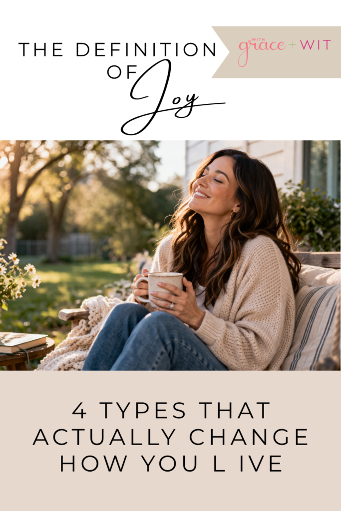 A woman holding a cup of coffee looking up to the sky. Looking Joyful.