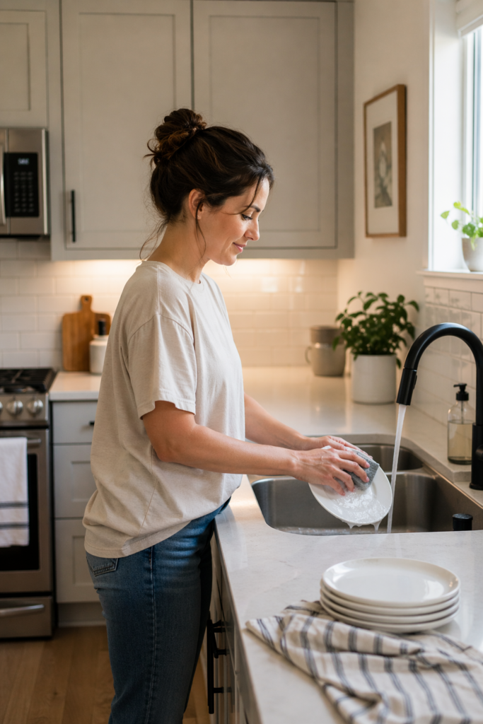 Mom washing dishes
