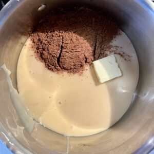 Step One: put ingerdients into pan for easy Valentine’s Day Chocolate Balls.