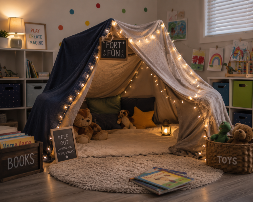 blanket fort in a play room