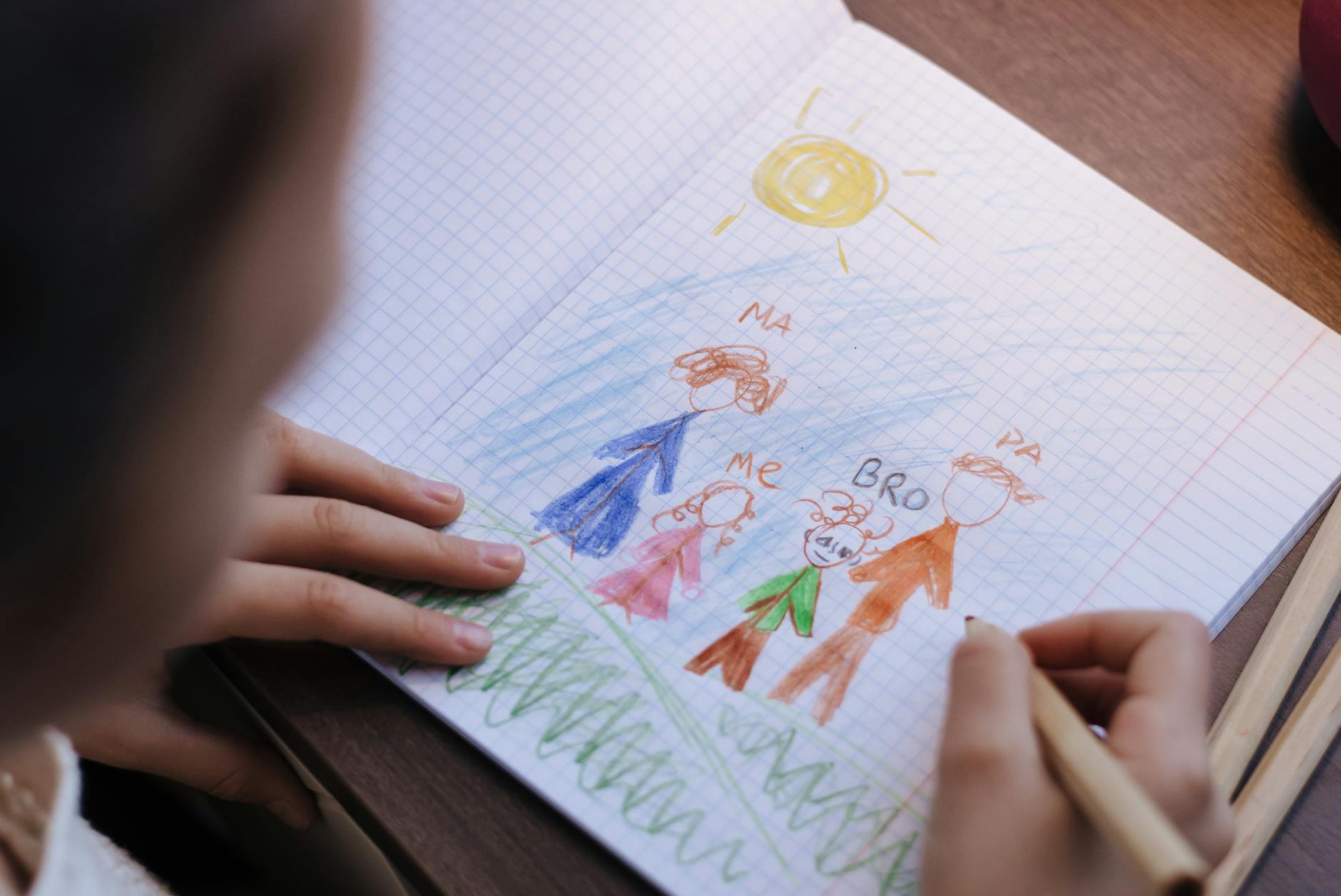 child drawing family as one of their daily thankful prompts. 