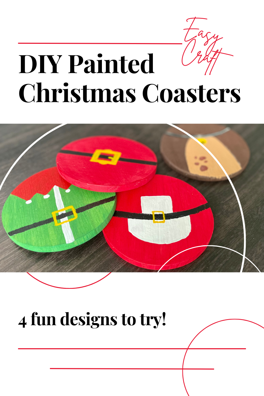 DIY Christmas Coasters - Santa, Mrs Claus, Elf, Reindeer Coaster Designs