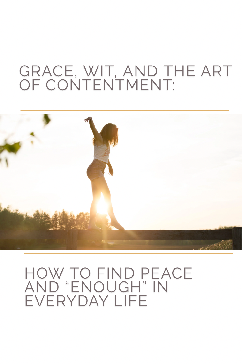 a content woman balancing on a log.