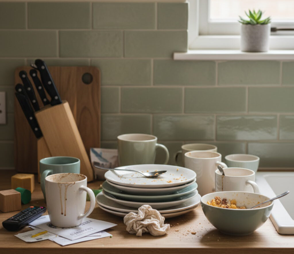 Messy counter could use thoughtful home systems