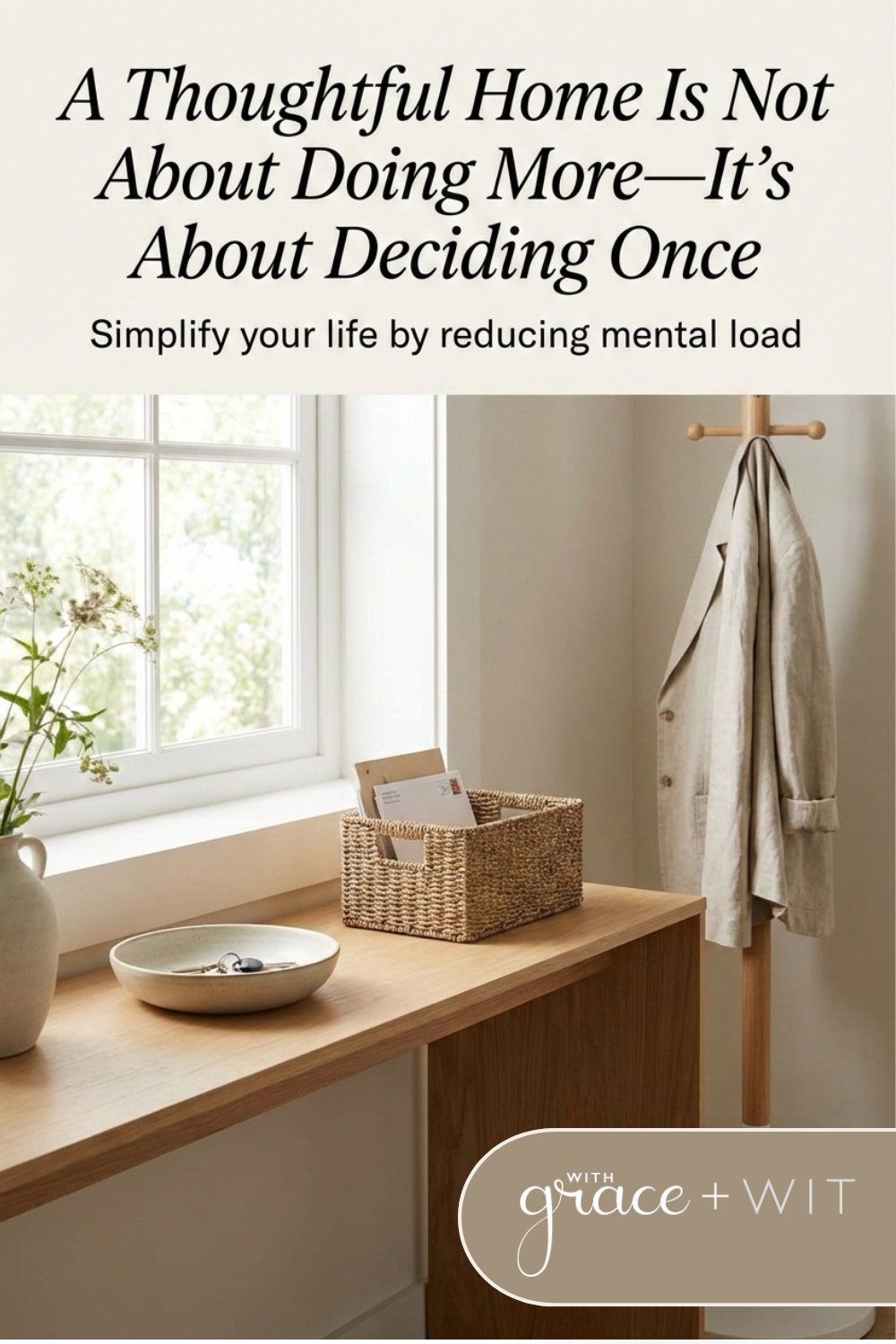 thoughtful home systems post cover image of an entry table and coat hanging