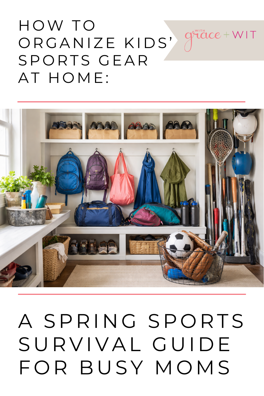 A mud room filled with spring sports equipment