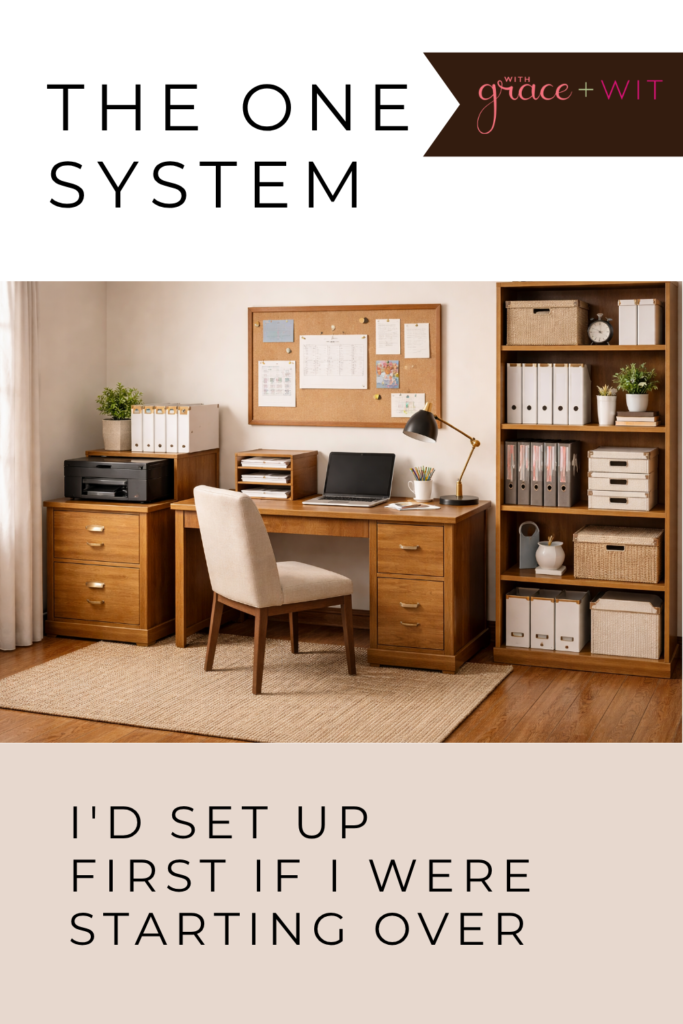 a home paper organization system set up in an office.