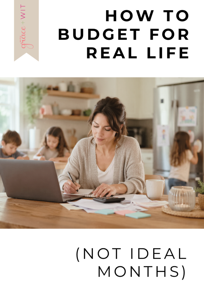 A mom budgeting for real life with her kids in the background