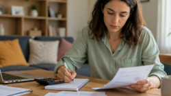 Woman working on household finances