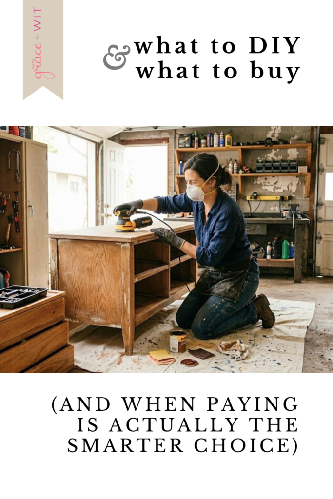 Woman refinishing a DIY project in a garage.