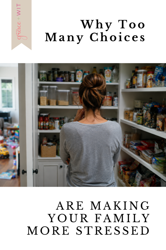 Woman overwhelmed look at a pantry full of food