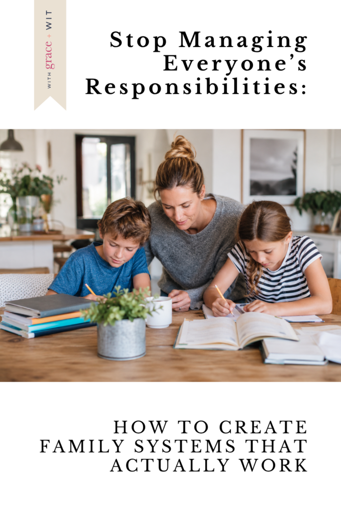 Mom helping son and daughter with homework