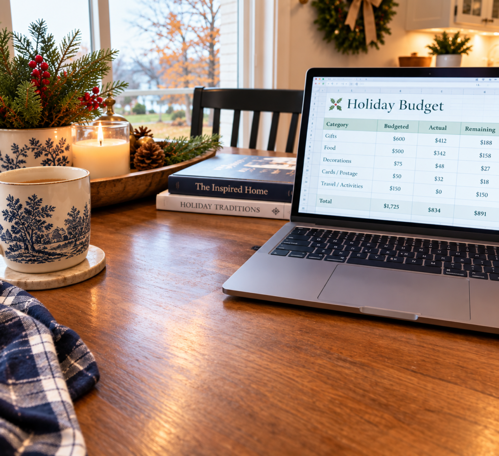 Laptop with a holiday budget spread sheet on it.