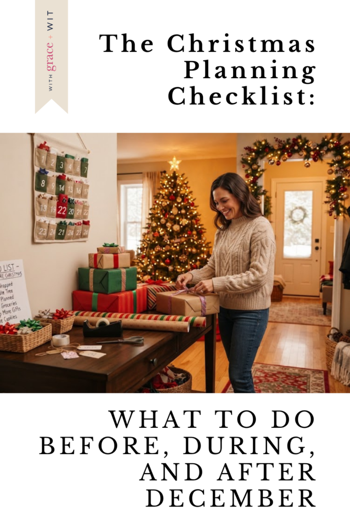 a mom wrapping a Christmas gift.