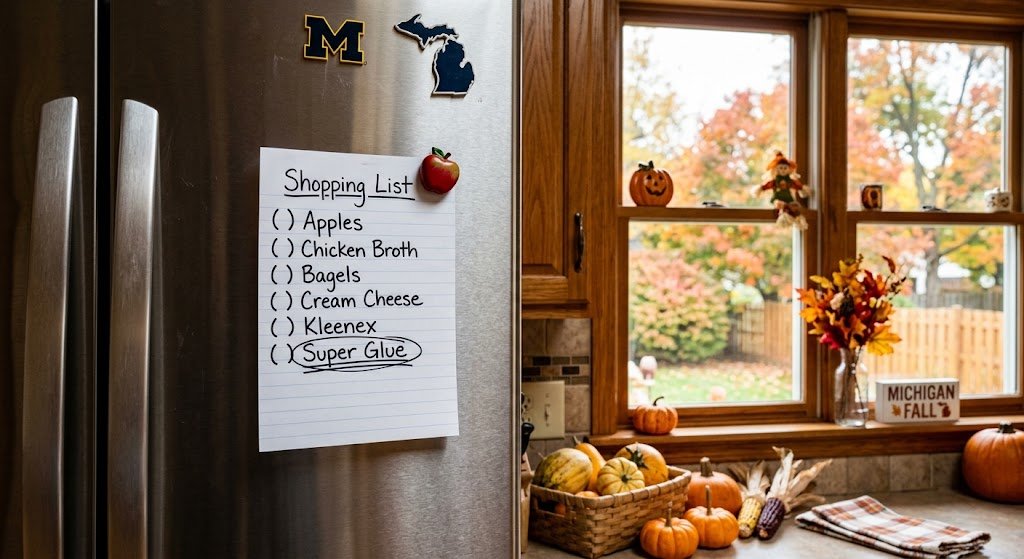 Shopping list on the refrigerator