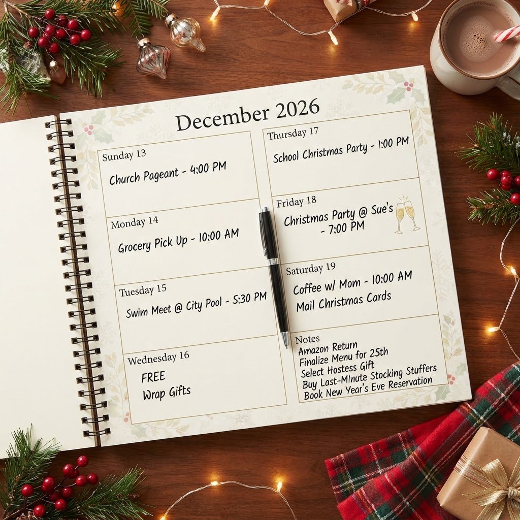 a December calendar open to a busy week.
