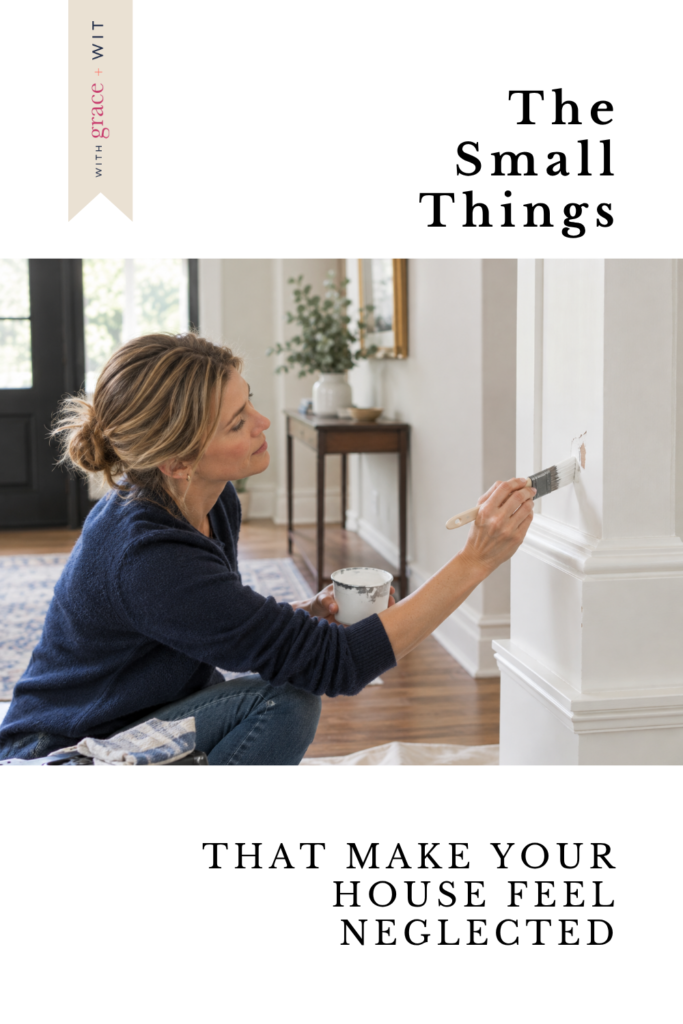 Woman painting a scratch on her wall